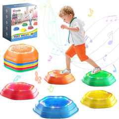 Light-Up Musical Stepping Stones for Kids, 5-Piece Set, Non-Slip Sensory Balance Stones for Toddlers, Indoor & Outdoor Play, Perfect for Ages 3+