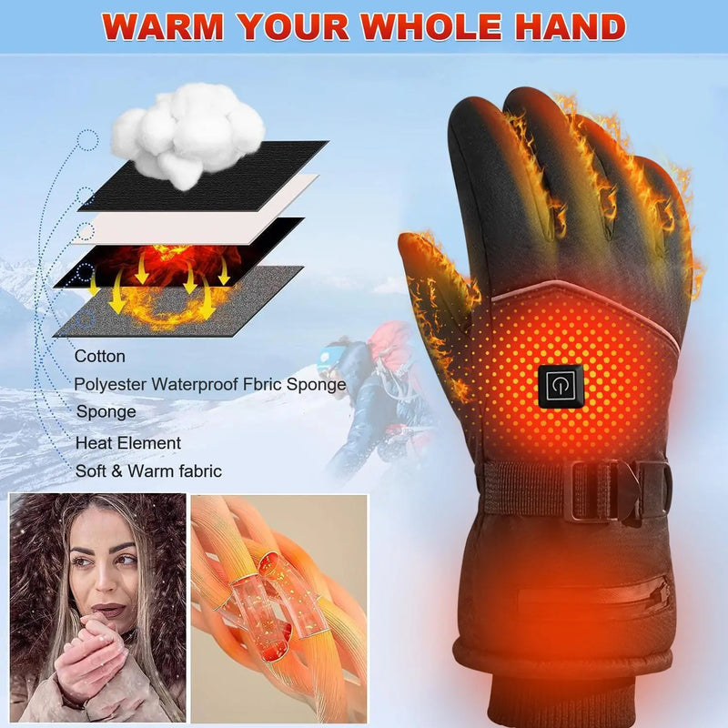 Heated Gloves,Battery Box Hand Warm Windproof Thermal Winter for Cycling Motorcycle Driving Skiing Outdoor Winter Sport (No Battery)