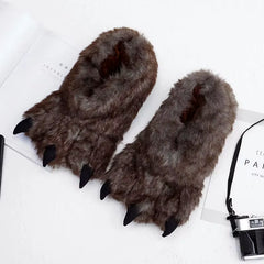Furry Animals Claw Slippers Unisex Warm Home Slippers Winter Indoor Women Men Couple Cotton Shoes Chunky Bigfoot Shoes 35-43