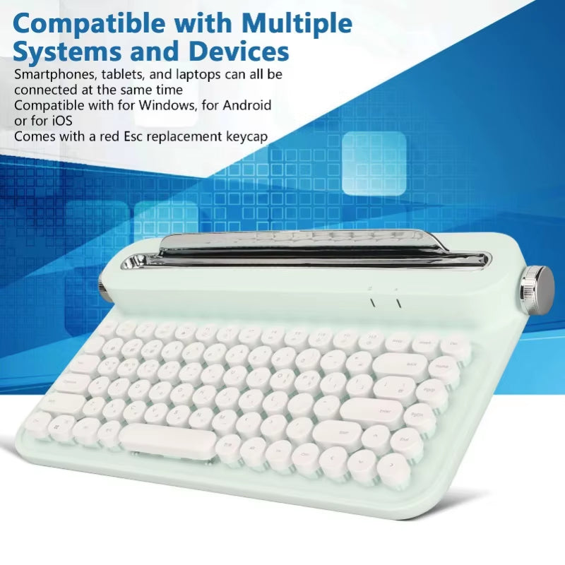 Vintage Bluetooth Keyboard 86 Keys Portable Wireless Keyboard with Integrated Stand for Windows for Android for Ios(Optional)