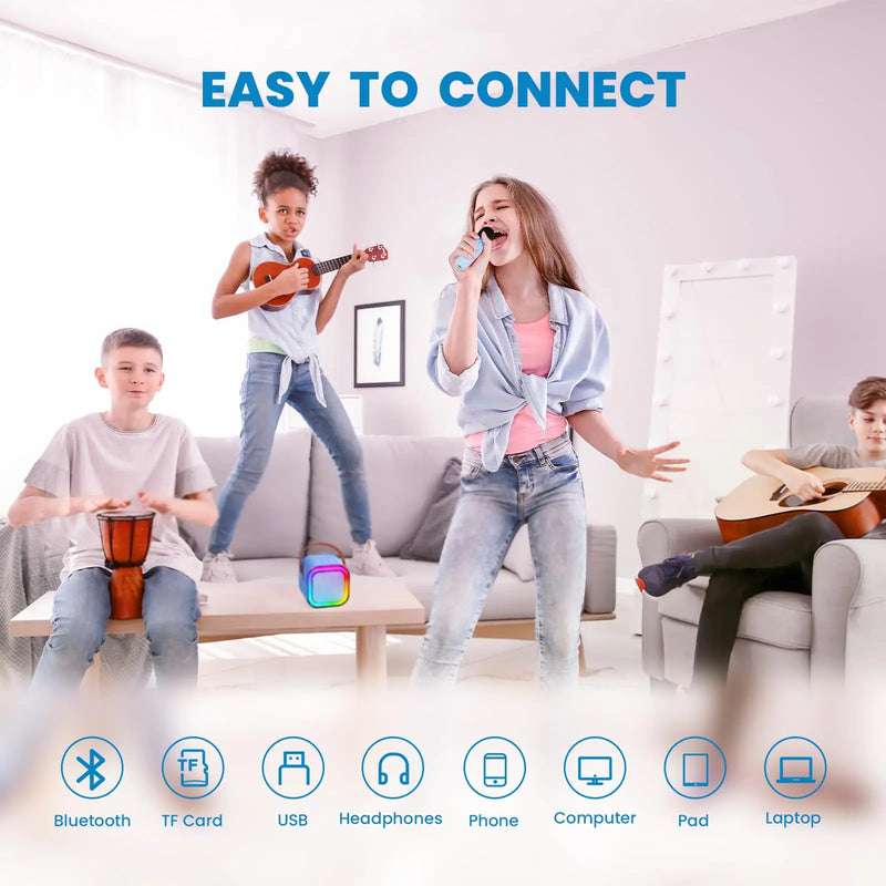 KINGLUCKY Mini Karaoke Machine with 2 Wireless Microphones Bluetooth 5.3 Speaker LED Nightlight IPX4 Water Resistant Portable DVD Player for Halloween Birthday Gifts