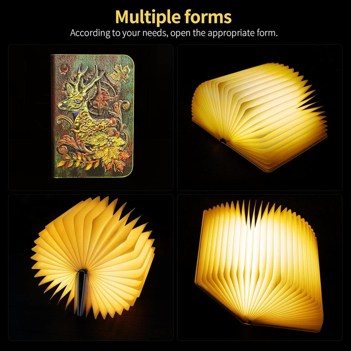 3D Elk Embossed Book Kid Room Night Light, Book Lamp for Bedroom,Decorative Faux Books Decor for Home Office Coffee Table, Book Lovers Birthday Gifts for Men Boy Friends
