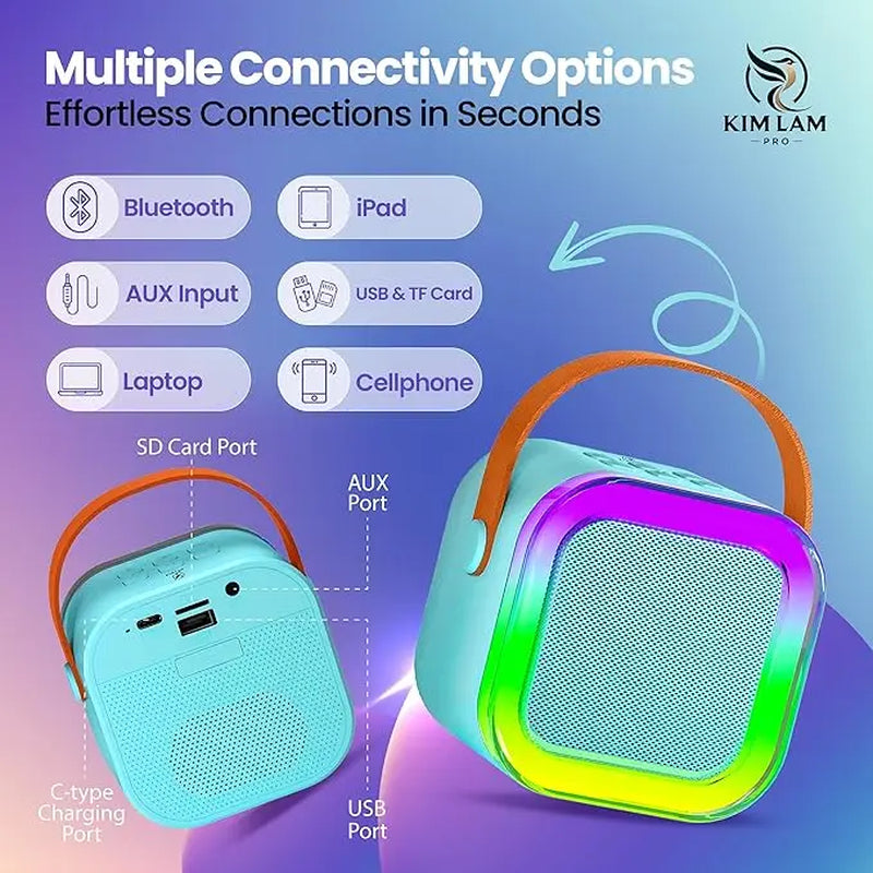KINGLUCKY Mini Karaoke Machine with 2 Wireless Microphones Bluetooth 5.3 Speaker LED Nightlight IPX4 Water Resistant Portable DVD Player for Halloween Birthday Gifts