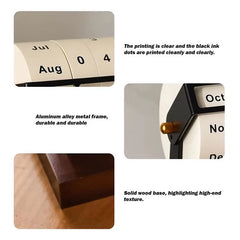 2025 Calendar Rotary Perpetual Desk Calendar Wooden Wheeling Calendar Month Week Day Date Display for Home Office Reusable