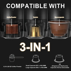 3-In-1 Portable Electric Coffee Machine, Travel Coffee Machine, Type-C Interface (2500Mah Lithium Battery), Hot and Cold Dual Mode, Wireless Heating, 60S Quick Heat, 60Ml Capacity, Suitable for Coffee Powder/Large and Small Cup Capsules