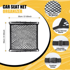 Car Seat Net Elastic Double Layer Storage Mesh Net Fit for Front Seat Handbag Holder with Adjustable Shoulder Strap 19.68×15.7