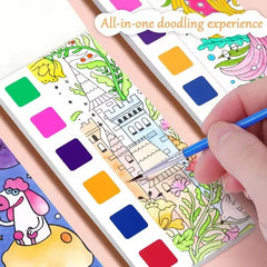 Magic Watercolor Coloring Book for Kids 12 Sheets Graffiti Painting Notebook with Paint Brush Water-Activated Gouache Drawing