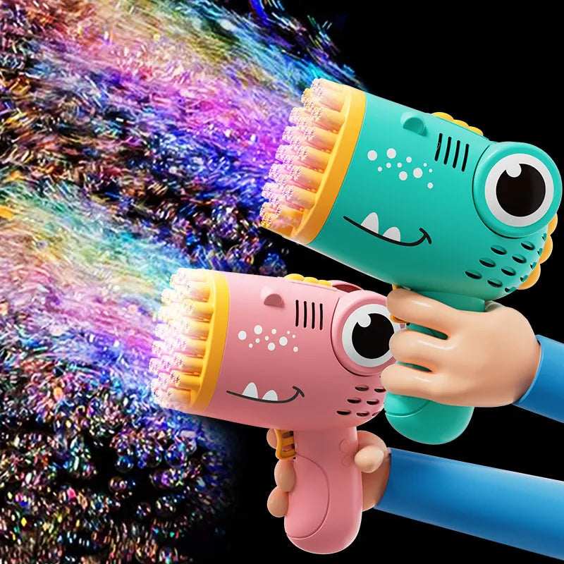 Kids 40 Hole Dinosaur Bubble Gun Toys Summer Soap Water Bubble Machine 2-In-1 Electric Bubble Machine for Children Gift Toys