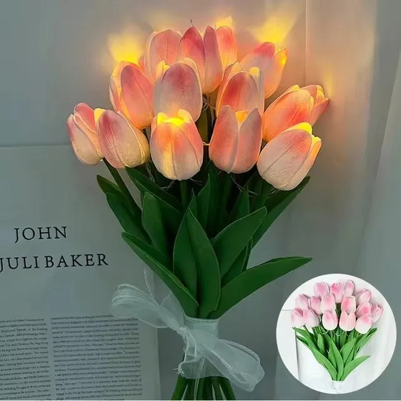 5/10Pcs LED Tulips Bouquet Night Light for Home Garden Artificial Flowers PU Tulip Fake Flower Decoration Wedding Birthday Gift