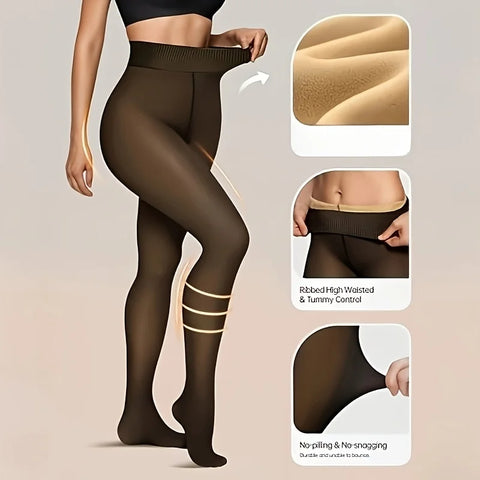 High Waisted Translucent Thermal Footed Tights Basic Warm Pantyhose Fleece-Lined Stockings Sexy Winter Leggings Women Daily Wear