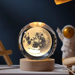 Glowing Crystal Ball 3D Inner Carved Small Crystal Ball Light with Wood Base, Decorative Creative Gift Luminous Crystal Ball for Christmas Classmates and Kids Birthday