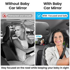 Baby Car Mirror for Rear Facing Infant - Shatterproof Acrylic, 360° Rotation, Clear Wide View, Easy Install, Secure & Steady, 8.5 X 7 X 2.4 Inches