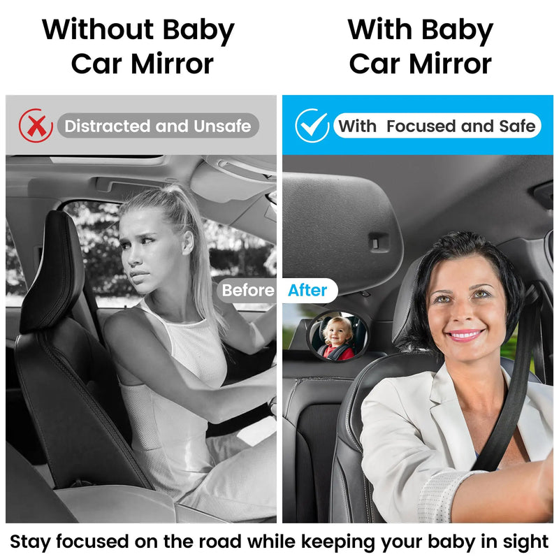 Baby Car Mirror for Rear Facing Infant - Shatterproof Acrylic, 360° Rotation, Clear Wide View, Easy Install, Secure & Steady, 8.5 X 7 X 2.4 Inches
