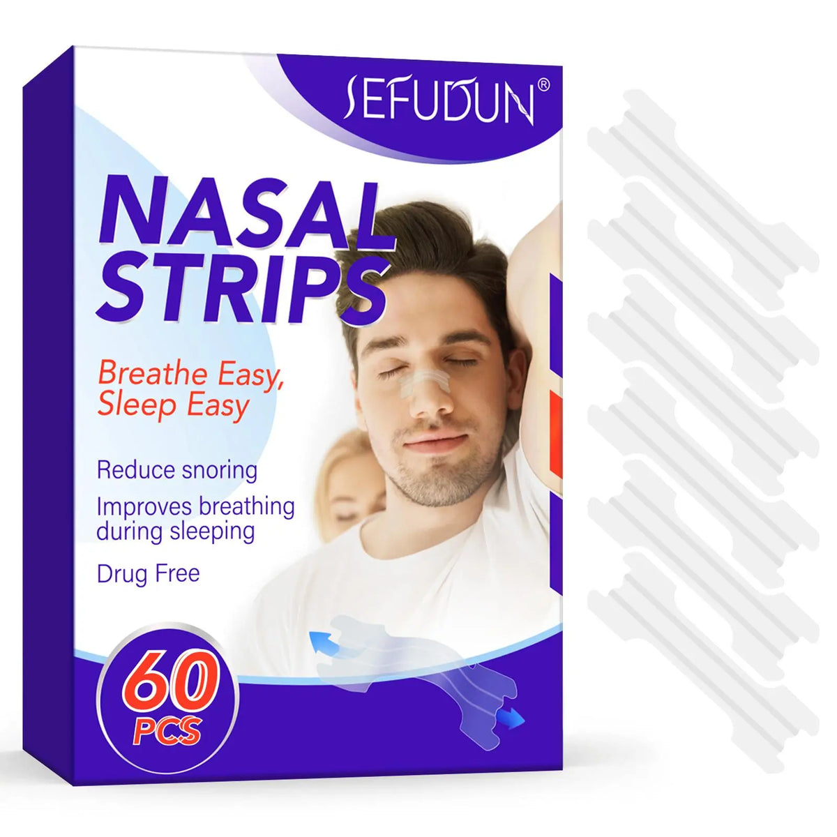 Nasal Care Tools, 60Pcs Nose Strips for Breathing, Drug-Free, Nasal Strips for Snoring Relief, Nasal Congestion Relief Due to Colds & Allergies
