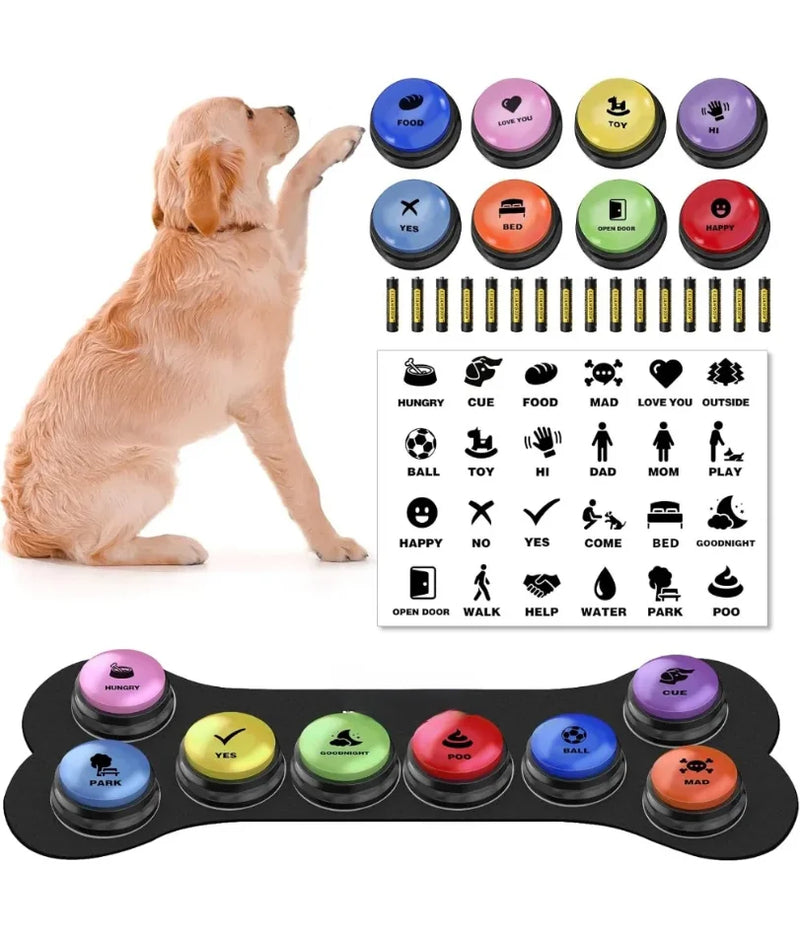 Pet Buttons for Communication, Talking Buttons for Dogs and Cats,8 Recordable Sound Buttons + 24 Scene Patterns + 1 Dog Button Mat+ 16 AAA
