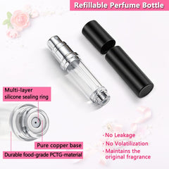 Travel Perfume Refillable Bottle Atomiser - 3-Pack 5ML  Perfume Atomiser, Pocket Perfume Dispenser, Scent Pump Case, Leakproof Portable Perfume Sprayer for Women and Men (Black & Grey & Gold)
