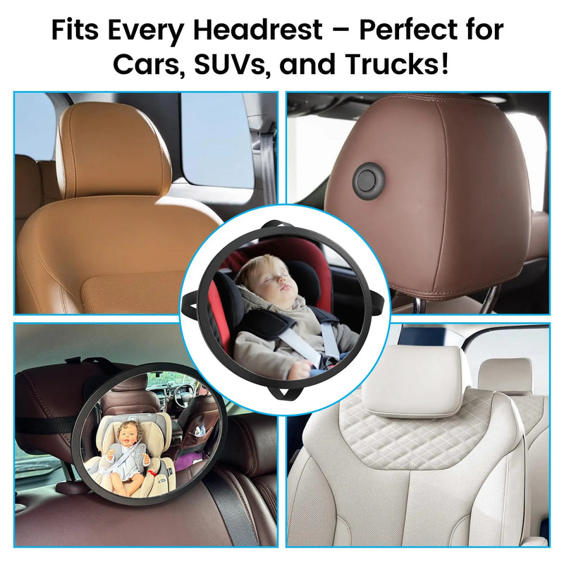 Baby Car Mirror for Rear Facing Infant - Shatterproof Acrylic, 360° Rotation, Clear Wide View, Easy Install, Secure & Steady, 8.5 X 7 X 2.4 Inches