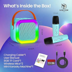 KINGLUCKY Mini Karaoke Machine with 2 Wireless Microphones Bluetooth 5.3 Speaker LED Nightlight IPX4 Water Resistant Portable DVD Player for Halloween Birthday Gifts