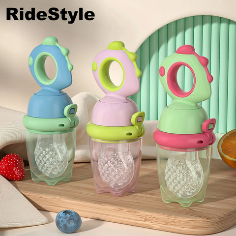 2 Pcs Silicone Fruit Teether, Rotating Push Type Fruit Feeder, Baby Food Push Spoon – Easy Baby Food Dispenser, Blue / Green / Pink