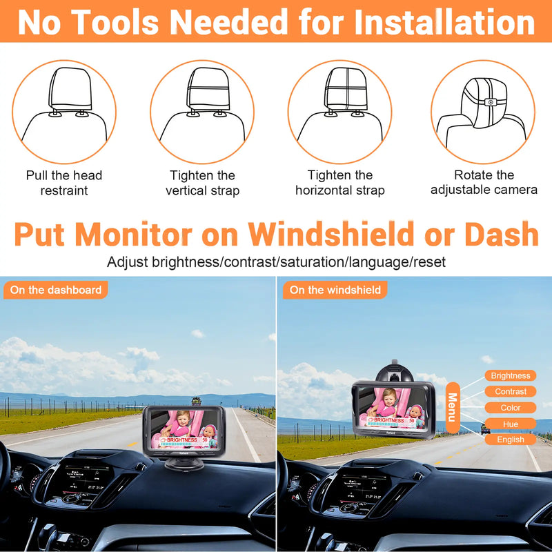 Rohent Baby Car Camera HD 1080P - Rear-Facing Infant Monitor with Night Vision Car Camera for Baby 150° Wide-Angle Lens Anti-Glare Screen Easy Install 360° Adjustable Display