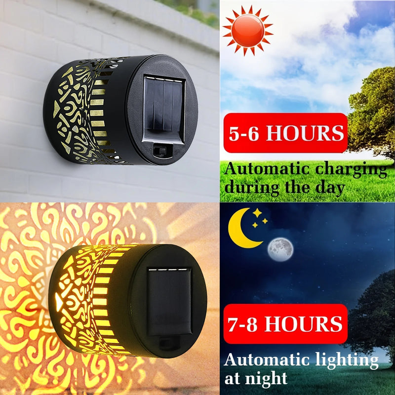2Pcs Solar Wall Lights IP65 Metal Outdoor Wall Theme Fence Lights Garden Backyard Decoration Outdoor Decor Front Door Lantern
