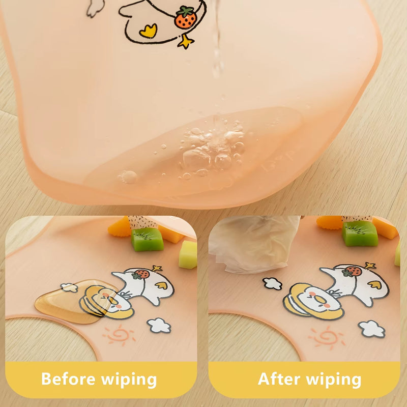 Waterproof Baby Bibs Baby Stuff Cute Cartoon Animal Printed Kids Bib Girl Boy Adjustable Soft Silicone Bib Baby Feeding Stuff