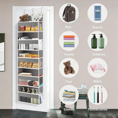 Over the Door Organizer Closet,5 Bins 10 Side Pockets,Hanging Door Organizer,Anti Tilt 44 Lbs Load Door Organizers and Storage with Clear Window for Bedroom,Nursery,Rv,Bathroom,Camper(Light Grey)