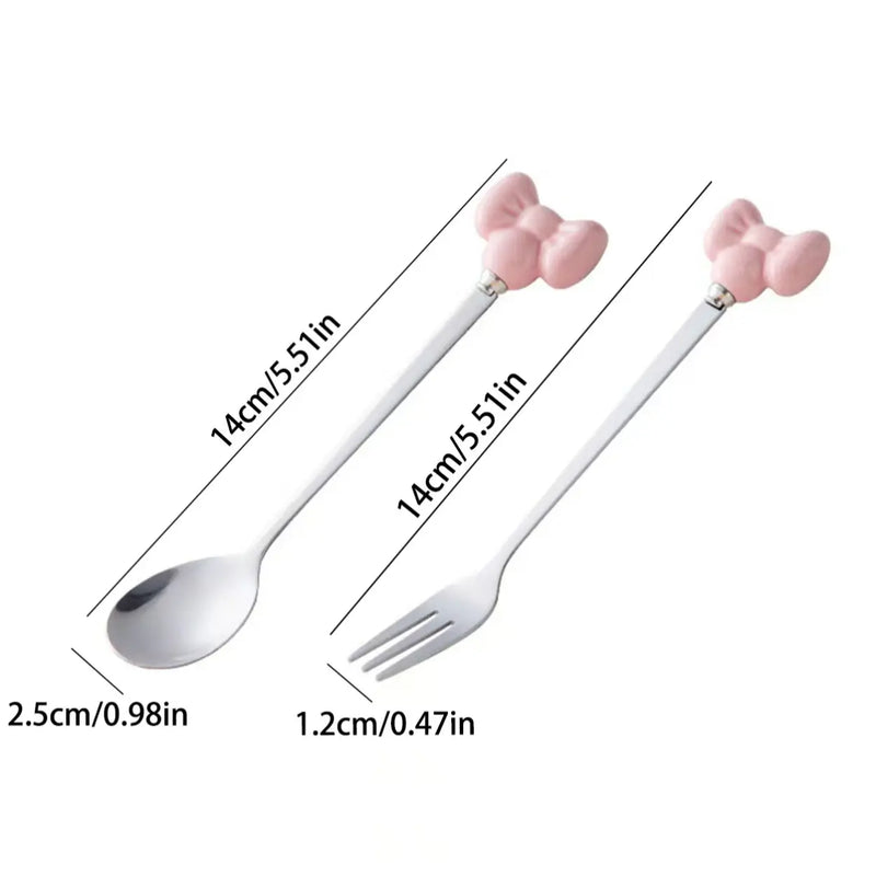 304 Stainless Steel Bowknot Cutlery Set, Creative Cute Fruit Fork, Coffee Spoon, Dessert Cake Fork and Spoon, Elegant Dining Essentials