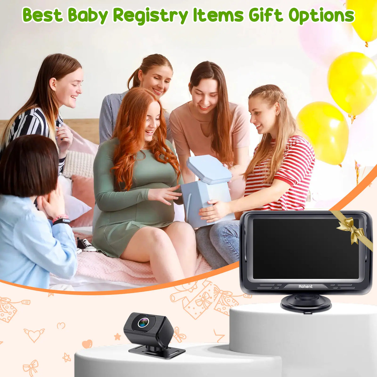 Rohent Baby Car Camera HD 1080P - Rear-Facing Infant Monitor with Night Vision Car Camera for Baby 150° Wide-Angle Lens Anti-Glare Screen Easy Install 360° Adjustable Display