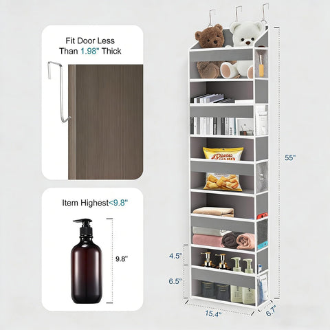 Over the Door Organizer Closet,5 Bins 10 Side Pockets,Hanging Door Organizer,Anti Tilt 44 Lbs Load Door Organizers and Storage with Clear Window for Bedroom,Nursery,Rv,Bathroom,Camper(Light Grey)