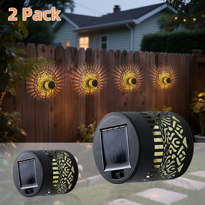 2Pcs Solar Wall Lights IP65 Metal Outdoor Wall Theme Fence Lights Garden Backyard Decoration Outdoor Decor Front Door Lantern