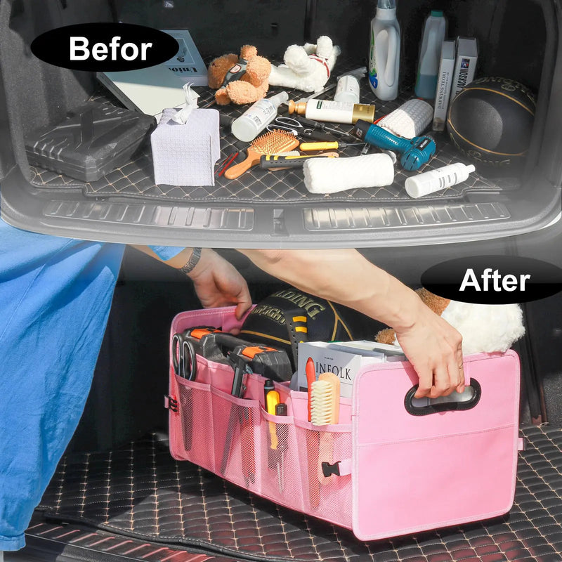 Standard Size Car Trunk Organizer Car Storage with 9 Pockets Collapsible Multi Compartment Waterproof Adjustable Straps for SUV, Truck, Sedan, Minivan