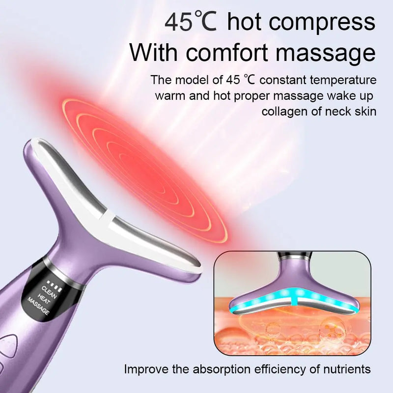 7 Color Facial & Neck Massager, USB Rechargeable Face& Neck Beauty Instrument, Facial Beauty Massagers, Face Sculpting Tool for Women, Neck Beauty Massager for Skin Care at Home, Face Lifting Device, Facial Tools