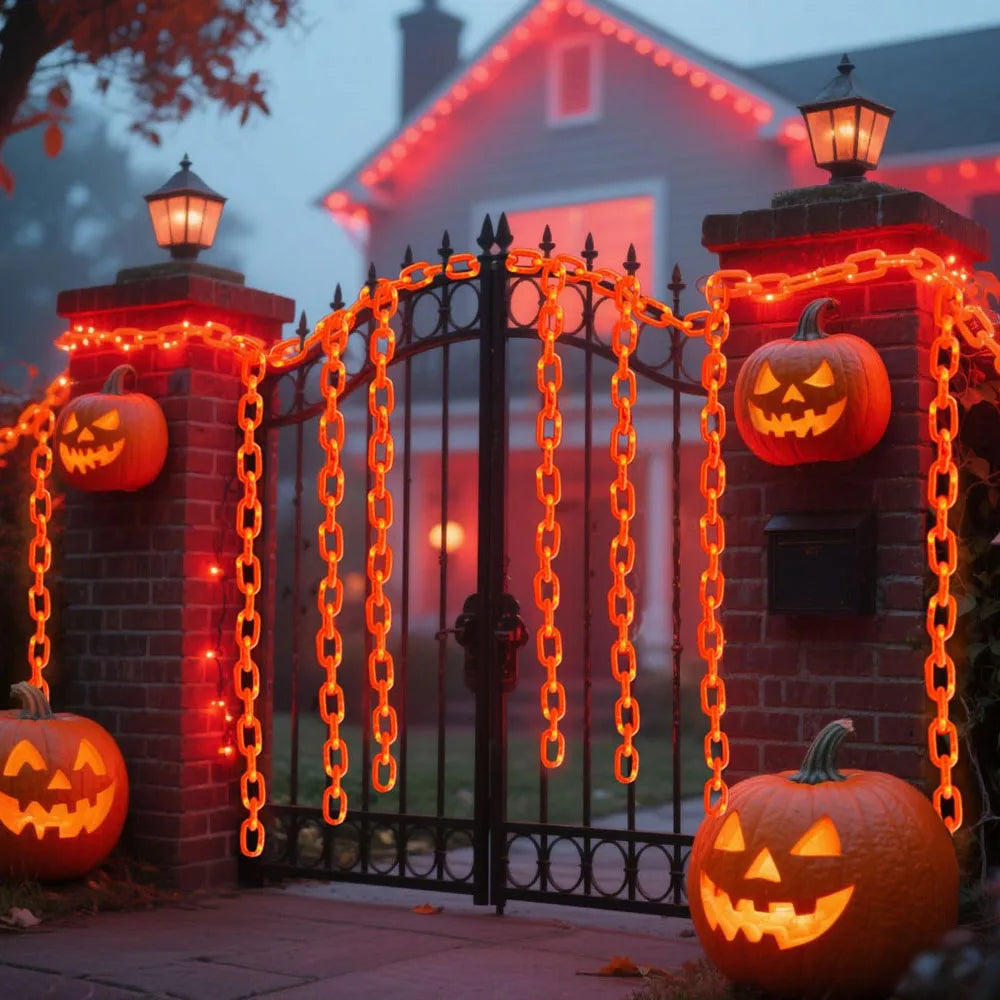 2M/3M Halloween LED Plastic Chain Lights – Spooky Hanging Chains with 8 Lighting Modes for Indoor & Outdoor Decorations