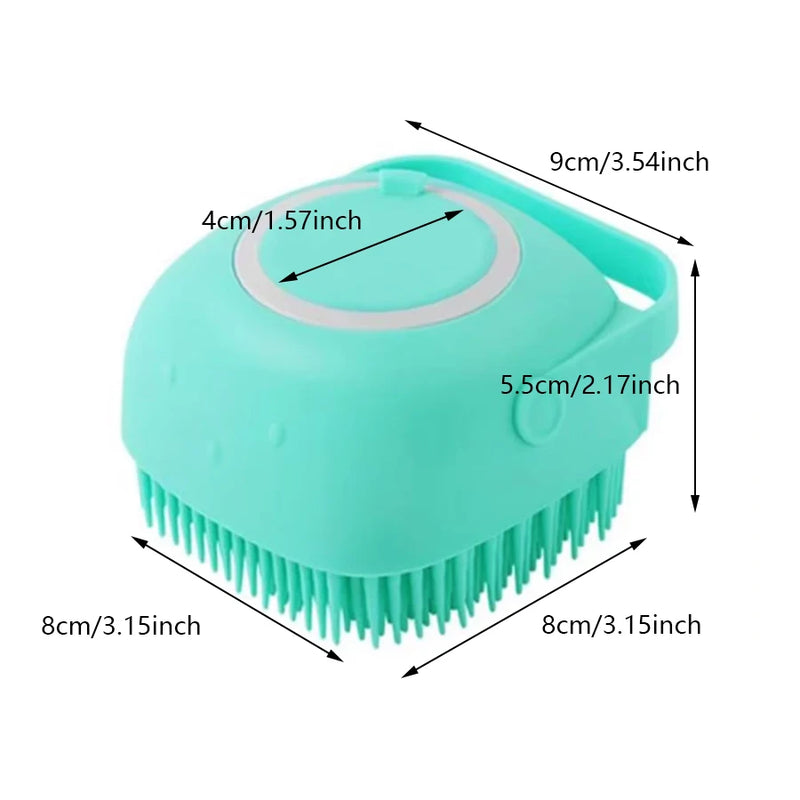 Dog Bathing Brush Pet Massage Brush Shampoo Dispenser Soft Silicone Brush Rubber Bristle for Dogs and Cats Shower Grooming Tool