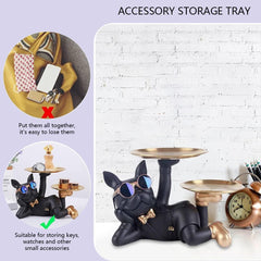 2-Pack Decorative Bulldog Key Tray – Modern Black French Bulldog Statue with Storage Dish for Keys, Coins, Jewelry, Phone – Entryway, Coffee Table, Home & Office Decor