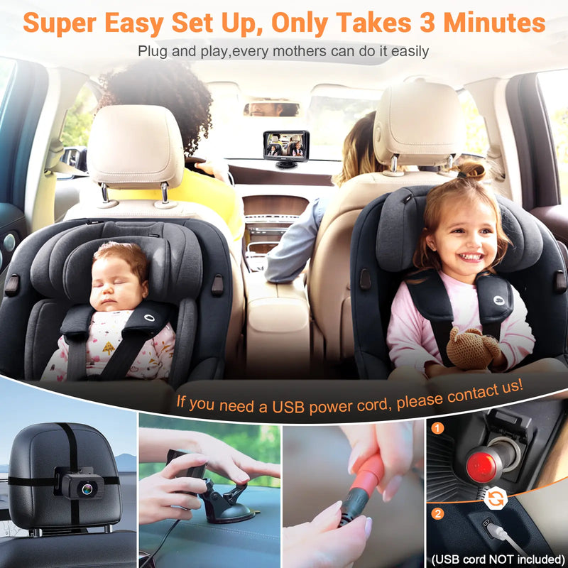 Rohent Baby Car Camera HD 1080P - Rear-Facing Infant Monitor with Night Vision Car Camera for Baby 150° Wide-Angle Lens Anti-Glare Screen Easy Install 360° Adjustable Display