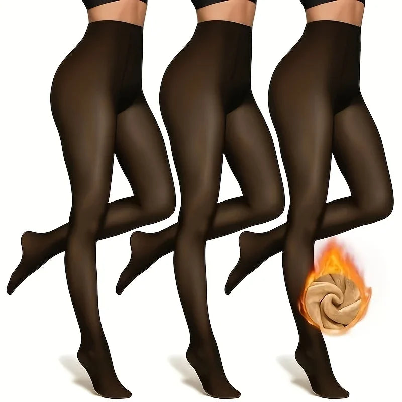 High Waisted Translucent Thermal Footed Tights Basic Warm Pantyhose Fleece-Lined Stockings Sexy Winter Leggings Women Daily Wear