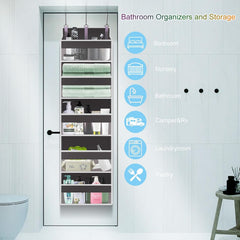 Over the Door Organizer Closet,5 Bins 10 Side Pockets,Hanging Door Organizer,Anti Tilt 44 Lbs Load Door Organizers and Storage with Clear Window for Bedroom,Nursery,Rv,Bathroom,Camper(Light Grey)