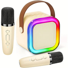 KINGLUCKY Mini Karaoke Machine with 2 Wireless Microphones Bluetooth 5.3 Speaker LED Nightlight IPX4 Water Resistant Portable DVD Player for Halloween Birthday Gifts