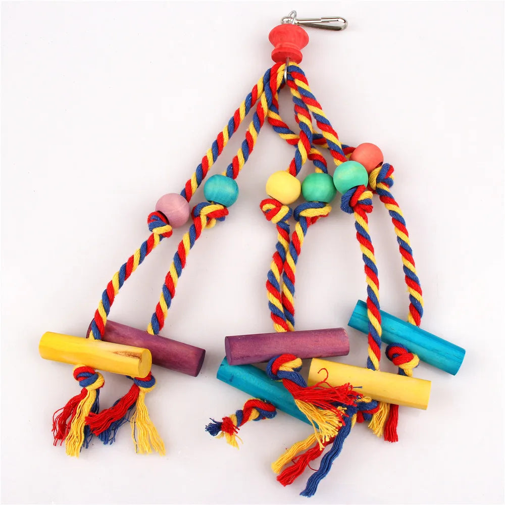 Random Colors Bird Accessories Wood Chewing Toy Birds Rope Parrot Toys Cage Resistant Small Large Bird Toy Parrots Training