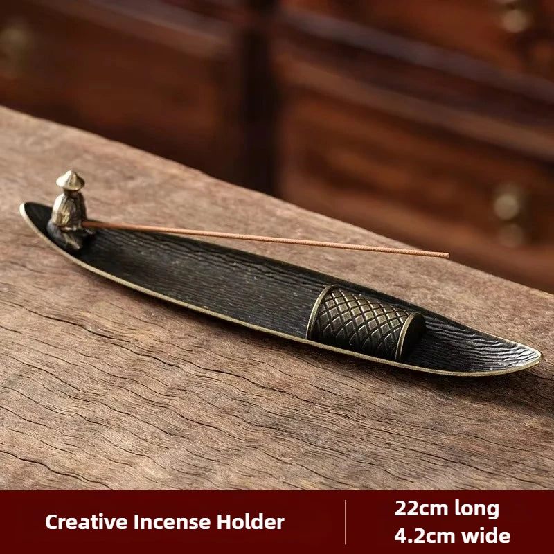 Creative Incense Holder Boat Fishing Men Insence Burner Sandalwood Incense Sticks Burners Aromatherapy Ornament Tea Room Decor