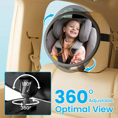 Baby Car Mirror for Rear Facing Infant - Shatterproof Acrylic, 360° Rotation, Clear Wide View, Easy Install, Secure & Steady, 8.5 X 7 X 2.4 Inches