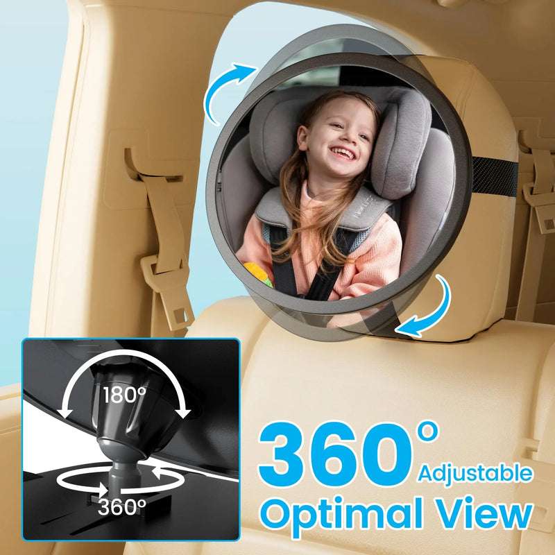 Baby Car Mirror for Rear Facing Infant - Shatterproof Acrylic, 360° Rotation, Clear Wide View, Easy Install, Secure & Steady, 8.5 X 7 X 2.4 Inches