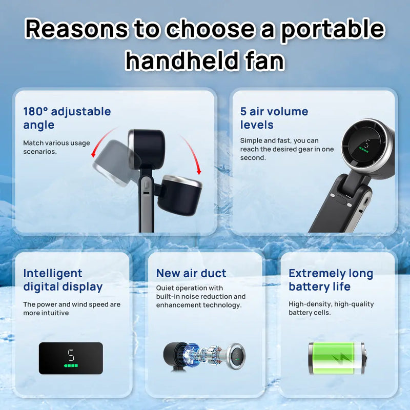 2026 New 3-In-1 Portable Neck & Handheld Fan, 5 Wind Speeds Digital Display, USB Rechargeable Personal Cooling Fan for Summer Outdoor, Travel, Commute, the Battery Has a Large Capacity and Long Endurance