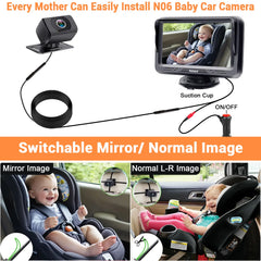 Rohent Baby Car Camera HD 1080P - Rear-Facing Infant Monitor with Night Vision Car Camera for Baby 150° Wide-Angle Lens Anti-Glare Screen Easy Install 360° Adjustable Display
