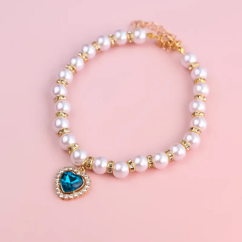 Cat Collar Pet Pearl Necklace Pet Collar Cat and Dog Jewelry Love Diamond Pet Products for Dog Birthday Gift Photo Accessories