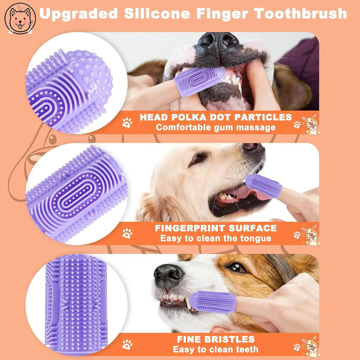 4-Packs Dog Toothbrush Finger Toothbrush Dogs Tooth Brushing Kit Dogs Finger Toothbrushes for Dog Teeth Cleaning& Dental Care Doges Tooth Brush Pet Toothbrush