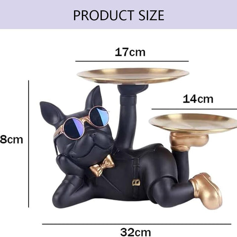 2-Pack Decorative Bulldog Key Tray – Modern Black French Bulldog Statue with Storage Dish for Keys, Coins, Jewelry, Phone – Entryway, Coffee Table, Home & Office Decor