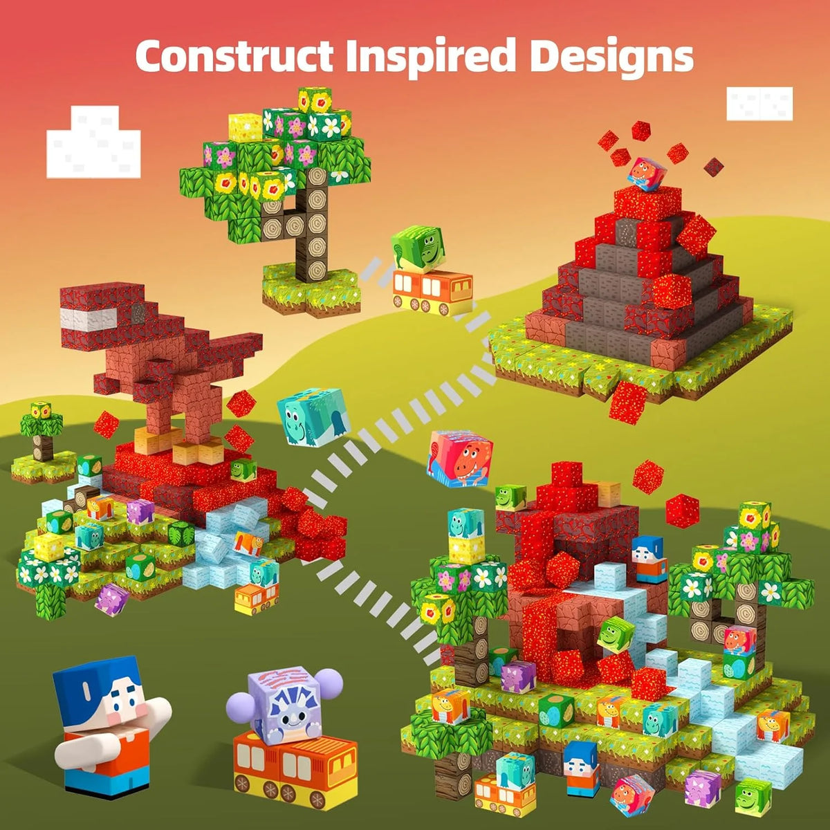 Magnetic Building Blocks Dinosaur Theme Kid Toys for 3+ Years Old Boys Girls, STEM Building Gifts for Kids, Magnets Sensory Game for Toddler 48PCS